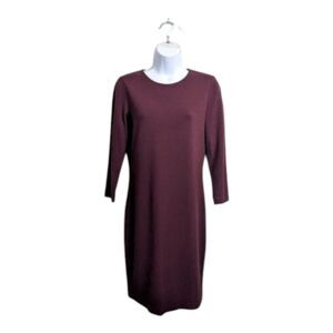 Vince Burgundy Bouclé Sheath Dress Round Neck 3/4 Sleeve Career Office Mature M